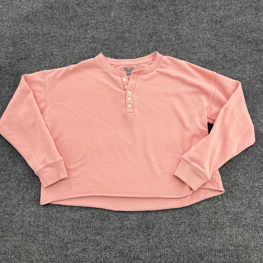 Aerie Henley Crop Sweatshirt Women Medium Pink Long Sleeve Raw Hem Comfy Lounge